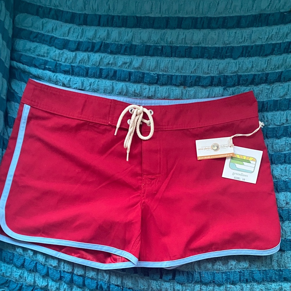 Red Women's Shorts with Blue Trim